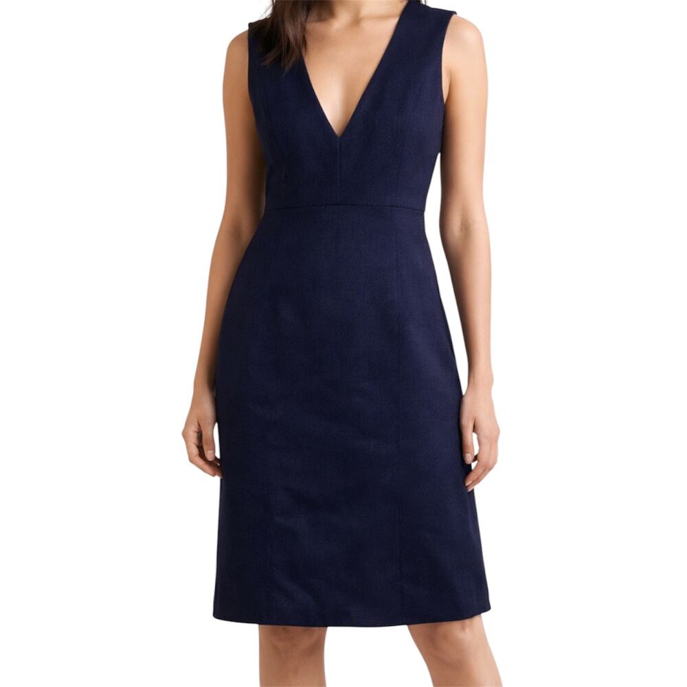 Pendleton Dress 100% Virgin Wool Shift Tank Deep V-Neck Work Navy 4 Small